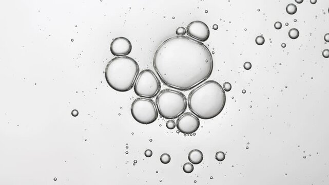 Close-up of bubbles of cosmetic serum, hyaluronic acid on neutral background with beauty texture.