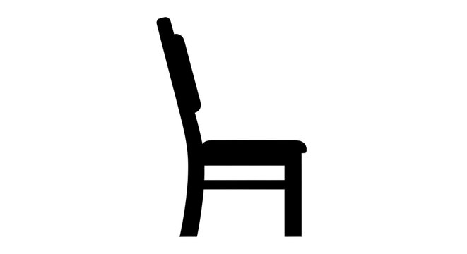 A simple black silhouette of a chair with a high back and a horizontal support bar on a white background