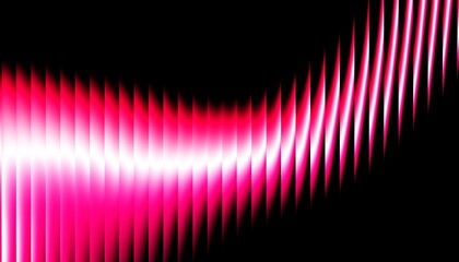 3d rendering abstract digital art featuring a vibrant, glowing waveform of vibrant pink and white light against a stark black background ribbed glass illuminated