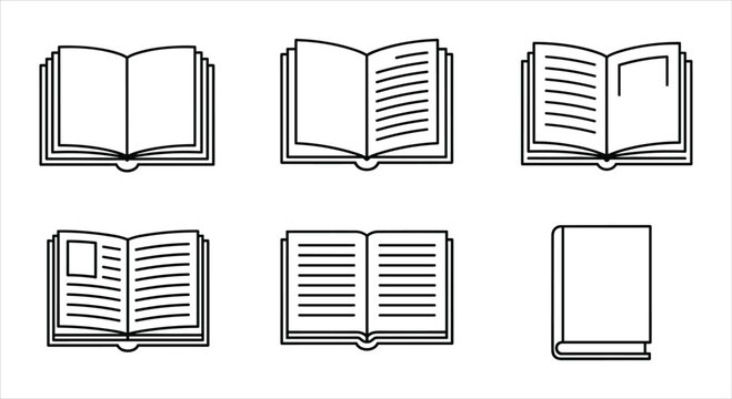 set of open and closed book vector illustrations, flat design