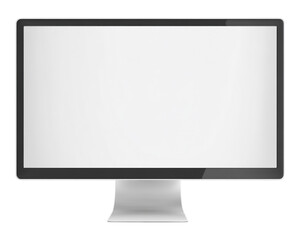 Fototapeta premium Modern computer monitor displaying a blank white screen on a minimalist stand.