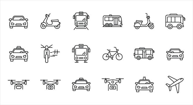 Transportation modes vector illustration, flat design icons
