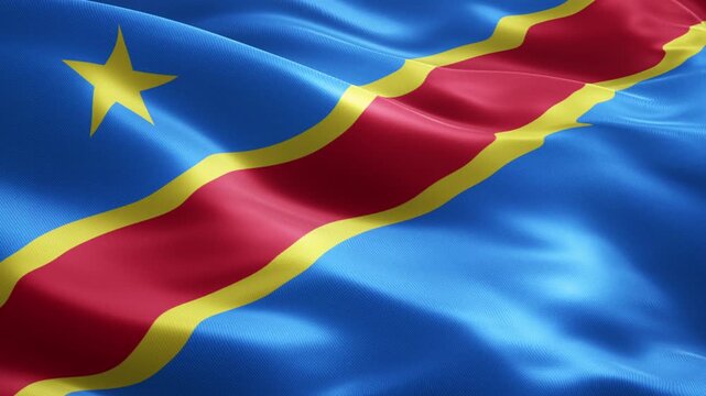 DR Congo Flag Seamless Loop Animation with Star and Diagonal Stripe, Football Background