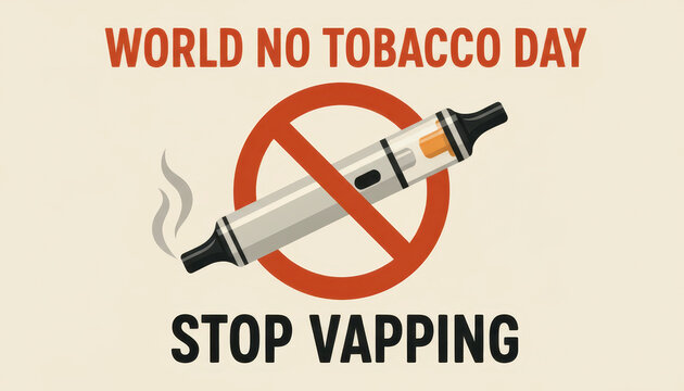 World no tobacco day poster emphasizing stopping vaping with a no symbol