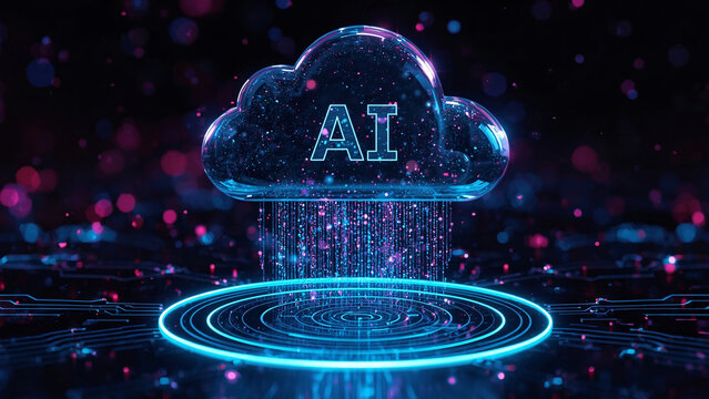 Cloud and edge computing technology data transfer concept. A large cloud icon is in the center, Ai Brain Cloud Big data, network, Science and futuristic ai cloud background concept.