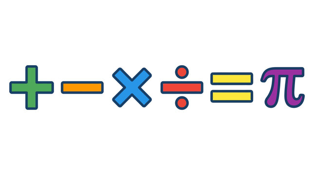 Colorful mathematical symbols and pi equation on white background for education