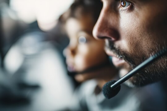 Customer service agents wearing headsets in a call center, ideal for support, communication and business operations content