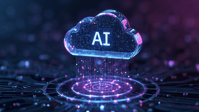Cloud and edge computing technology data transfer concept. A large cloud icon is in the center, Ai Brain Cloud Big data, network, Science and futuristic ai cloud background concept.