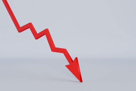 downward arrow red 3D render decline graph isolated