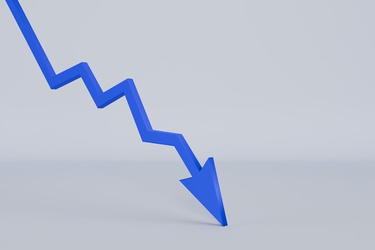 downward arrow blue 3D render negative trend isolated