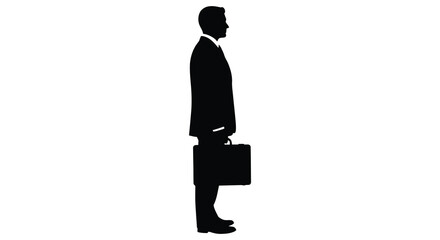 A formal businessman with a briefcase stands in profile silhouette © nhpvect02