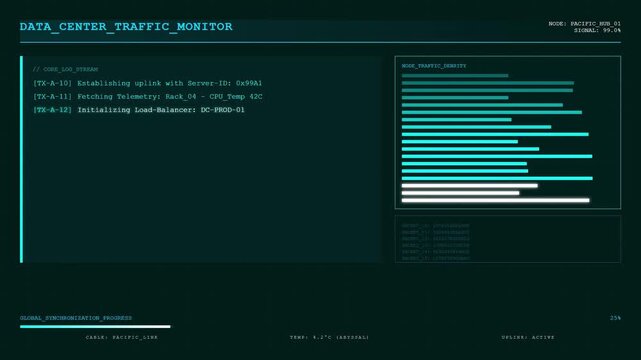 Data Center Traffic Monitor Core Log Stream Dashboard Display.