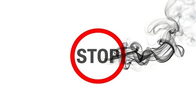 A red stop sign with smoke coming out of it on a white background