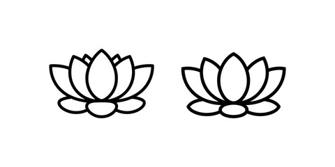 Fototapeta premium Stylized lotus flowers icons in black outline simple art illustration modern design for graphic projects clean and elegant symbols.