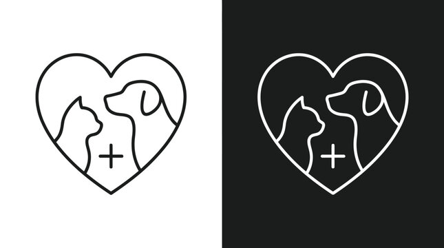 dog and love logo design. pet care white stethoscope concept element. linear style symbol vector illustration.