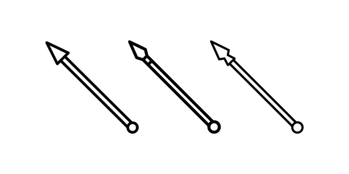 Three different arrow head designs on shafts with circles at end, simple vector illustration