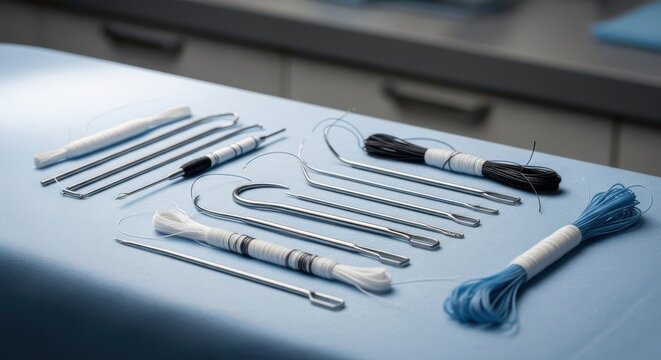 Surgical Suture Instruments and Tools Arranged for Procedure