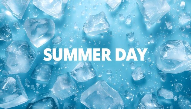 A refreshing summer day with ice cubes on a blue background