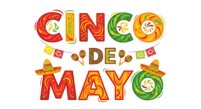 Colorful letter art spelling out cinco de mayo with festive decorations