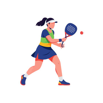 Woman playing padel tennis, hitting ball with racket, dynamic action shot, sport lifestyle