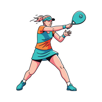 Woman playing tennis, hitting a forehand shot with a racket and ball, dynamic action pose