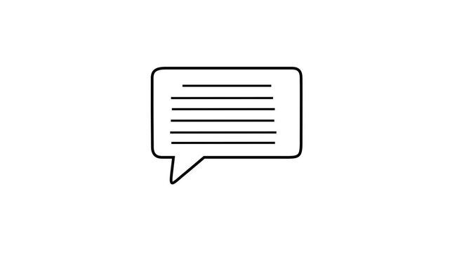 White outline of a speech bubble with horizontal lines on a black background chat message