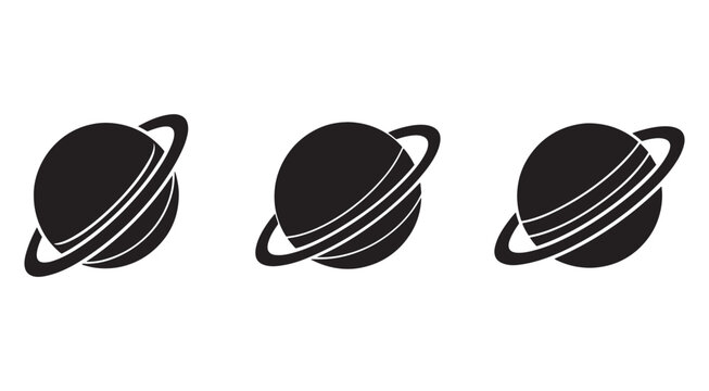 Saturn planet icons with rings in different positions  isolated on white background