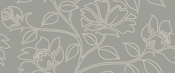 Abstract floral background with leaf seamless pattern with dotted flat style © andin