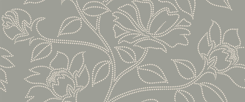 Abstract floral background with leaf seamless pattern with dotted flat style
