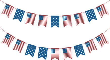 Obraz premium Patriotic American Flag Bunting Banner Vector Set Featuring US Stars And Stripes Pennants For Fourth Of July Independence Day Celebration Decor