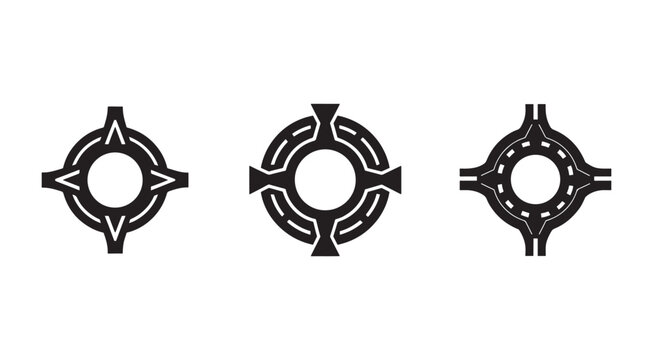 Setofthreeblackandwhiteroadinterchangeicons  isolatedonwhitebackground