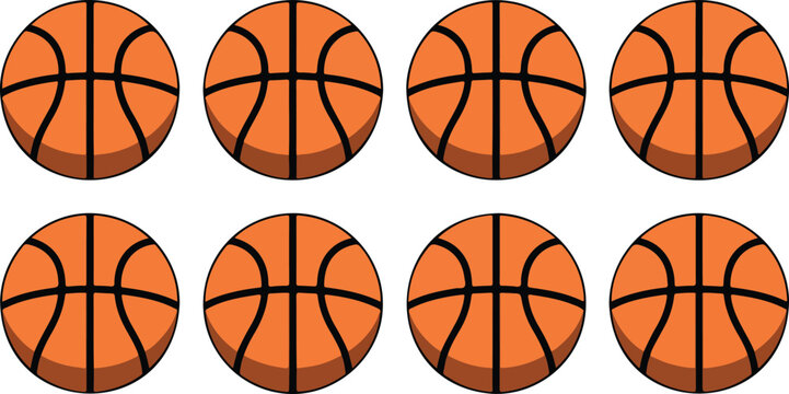 Flat Vector Illustration Featuring A Repeating Pattern Of Eight Identical Brown Basketball Icons For Sports Competition Tournament And Athletic Graphic Design