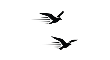 Fototapeta premium Two birds in flight with speed lines on transparent background silhouette