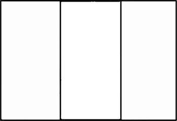 Fototapeta premium Three vertical rectangular panes of white space framed by thick black borders