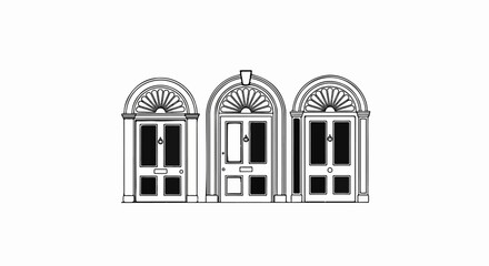 Naklejka premium Three grand neoclassical doorways with fanlights and ornate details