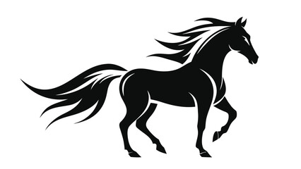 Obraz premium Running horse silhouette with flowing mane and tail in a simple black design on white background