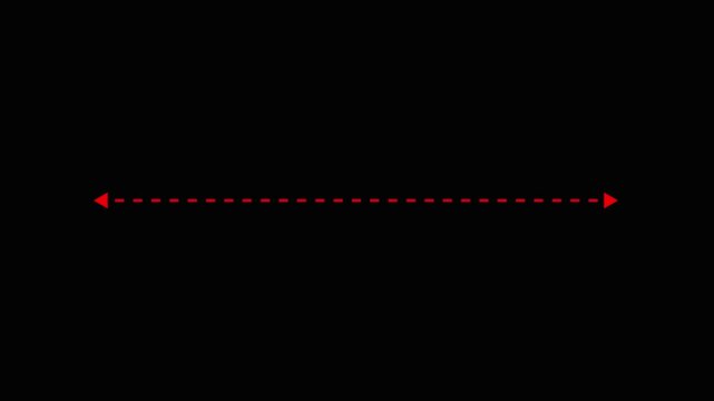 Minimalist animation of red double sided arrow with dashed line extending horizontally across black backdrop