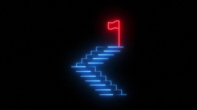 glowing neon colorful flag icon animation with modern digital design and bright light symbol on dark background