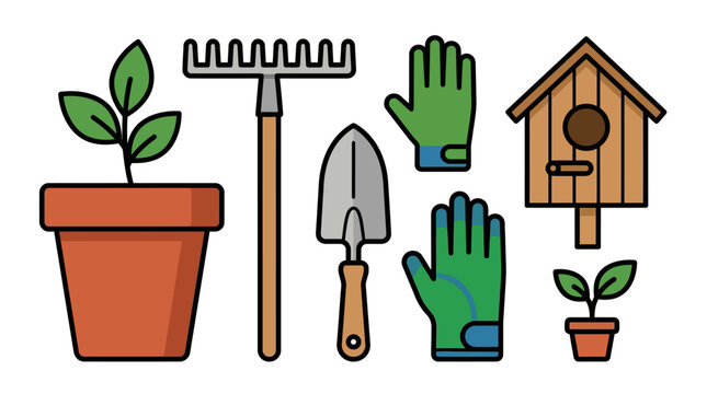 Gardening tools and accessories for plant care and cultivation outdoors
