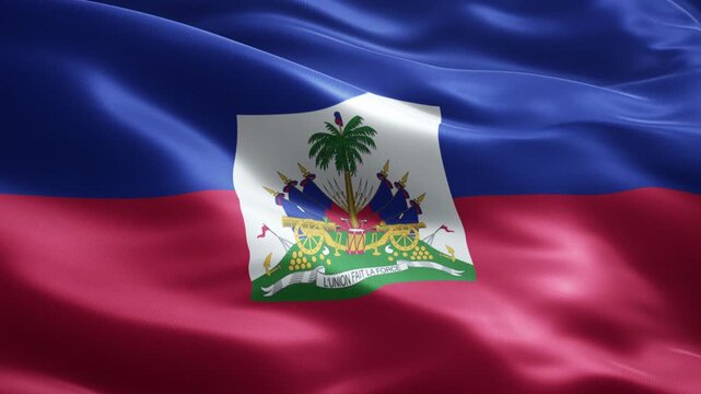 Haiti Flag Loop Animation with Coat of Arms, Seamless Football Background