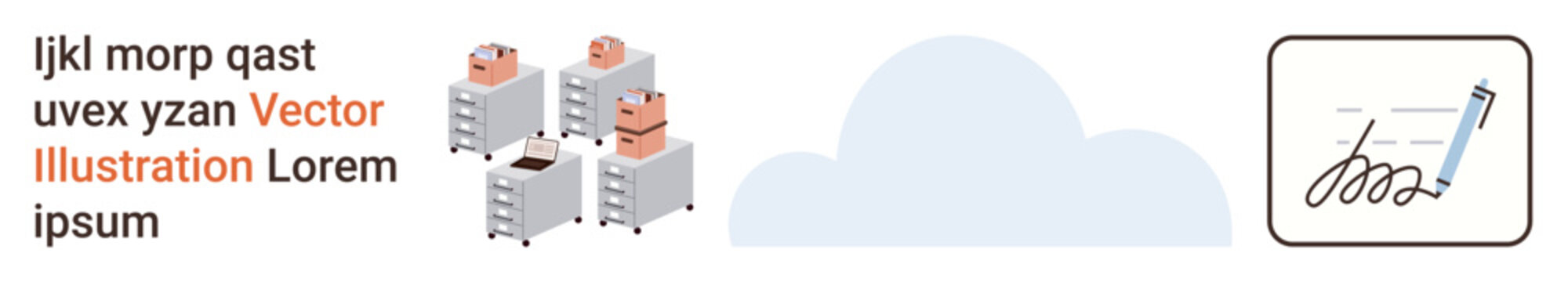 Cloud storage, cybersecurity, data backup, secure signing, digital workflows, data handling. Servers and a pen signing a document. Cloud storage and cybersecurity concepts