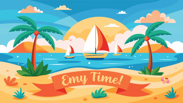 Sailboats and palm trees on the beach during sunset in a tropical location