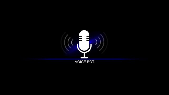 Voice bot interface animated microphone with sound waves on black background voice assistant virtual assistant