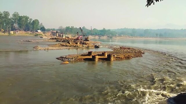Construction work of bridge at nadaun distt. hamirpur himachal pradesh india