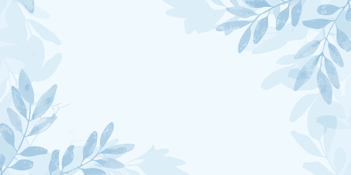 Delicate blue foliage forming a subtle corner frame on white