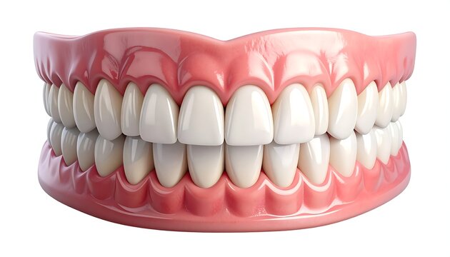 A dental model with upper and lower teeth and gums