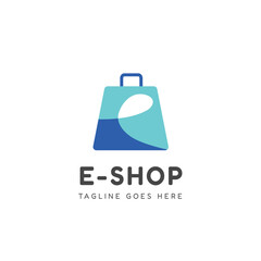Blue shopping bag logo with e shape for online small business