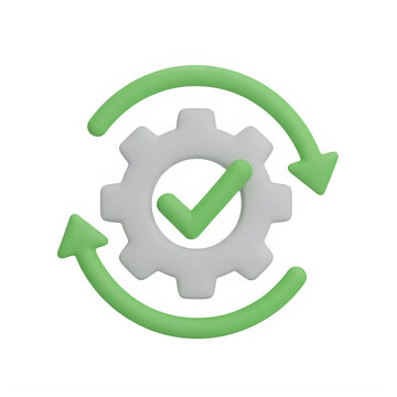 Green checkmark icon with circular arrows symbolizing process completion and continuous improvement