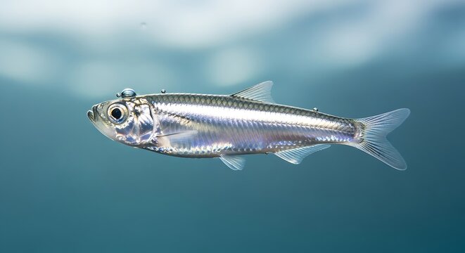 Close-up of a Beautiful Silver Fish Swimming in Clear Blue Water.