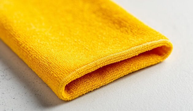 Yellow Fiber Cleaning Cloth on White Table Household Cleaning Supplies